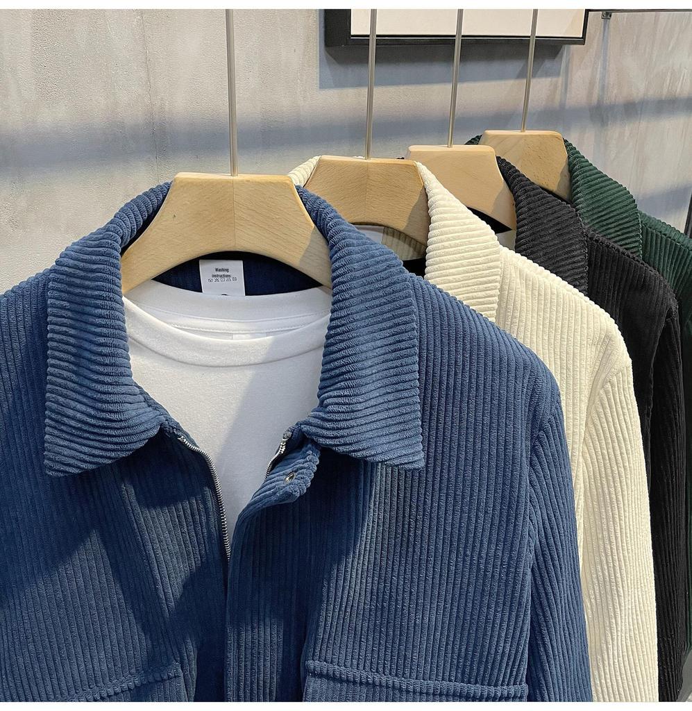 Men's Korean Style Corduroy Workwear Jacket - Autumn/Winter Casual Loose Fit with Large Pockets
