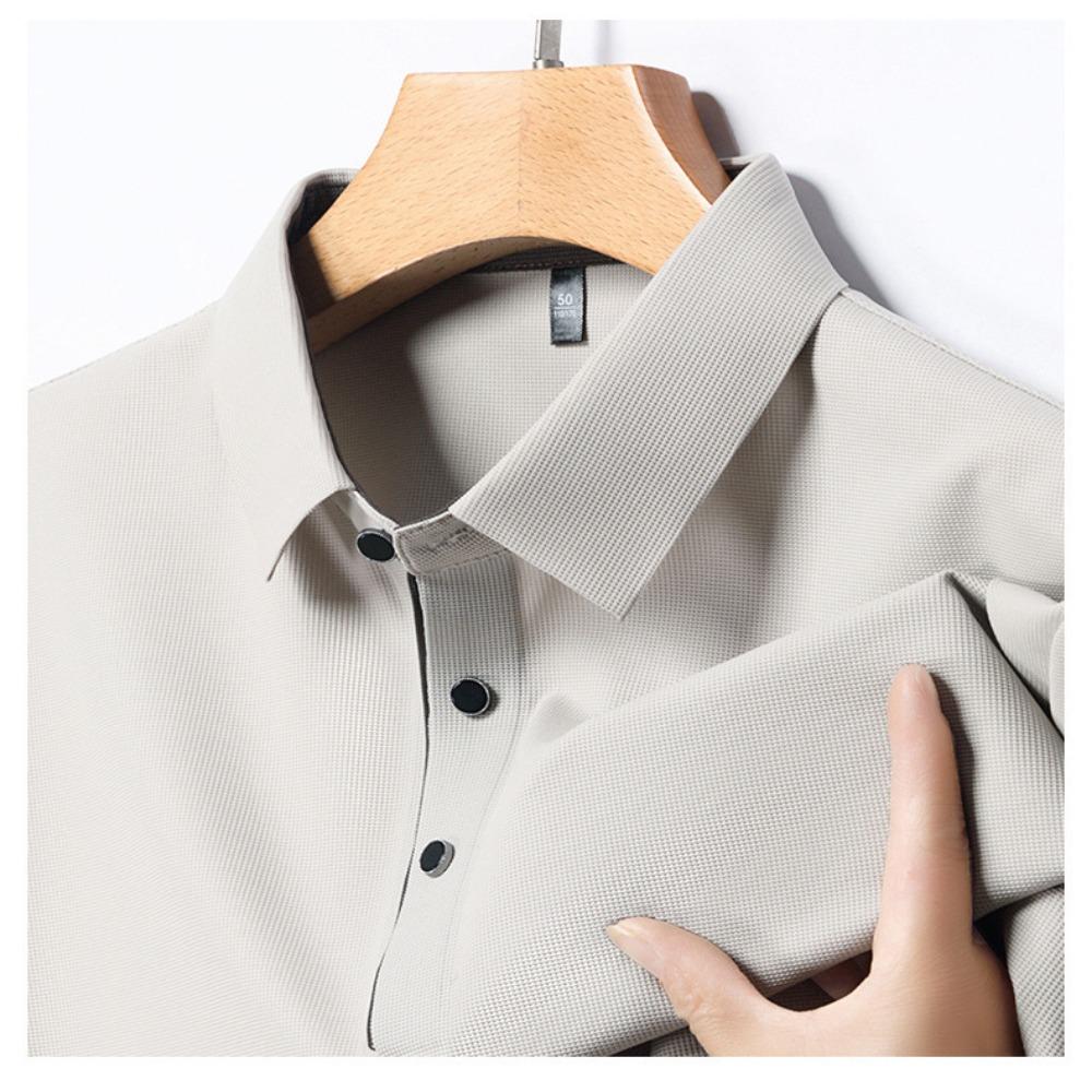 Men's Ice Silk Short Sleeved Lapel T-shirt Loose Business Casual Polo Shirt Summer Sweatshirt Top T-shirt Solid Color