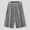 INCERUN Men Zipper  High Waist Plaid Print Casual Loose Straight Capri Pants