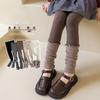 Children's Golden Brown Two-Piece Scrunched Socks & Warm Leggings Set for Autumn/Winter