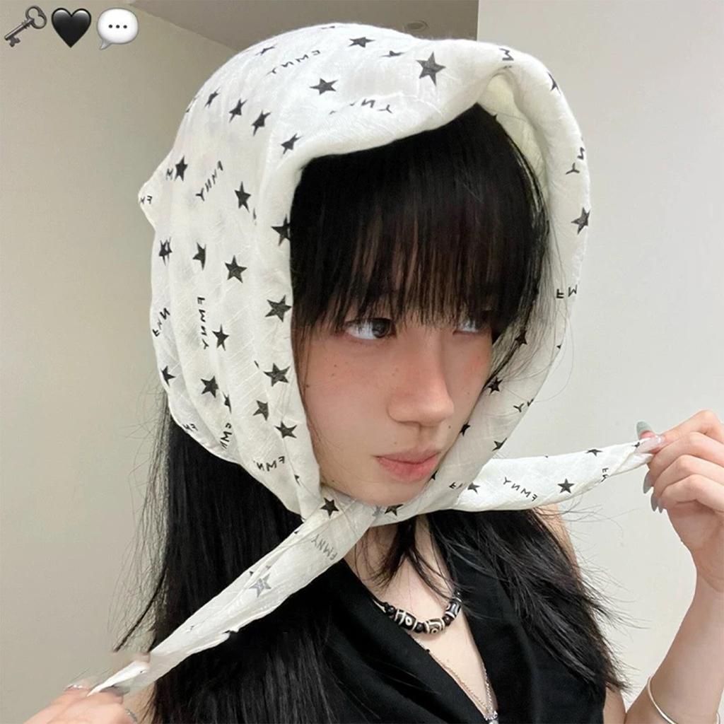 Y2K Star Print Headscarf Punk Head Wrap Spicy Girls Women Harajuku Streetwear Summer Breathable Square Scarf Versatile Headwear