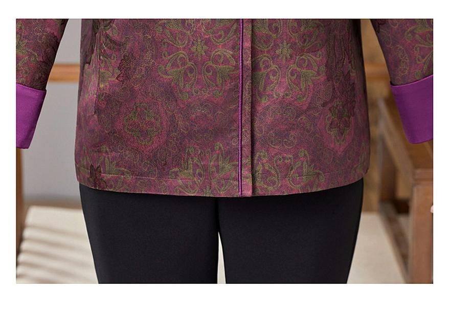 Elegant Spring & Autumn Chinese Style Outerwear for Mothers and Grandmothers, Round Neck, Fashionable for Middle-Aged and Elderly Women.