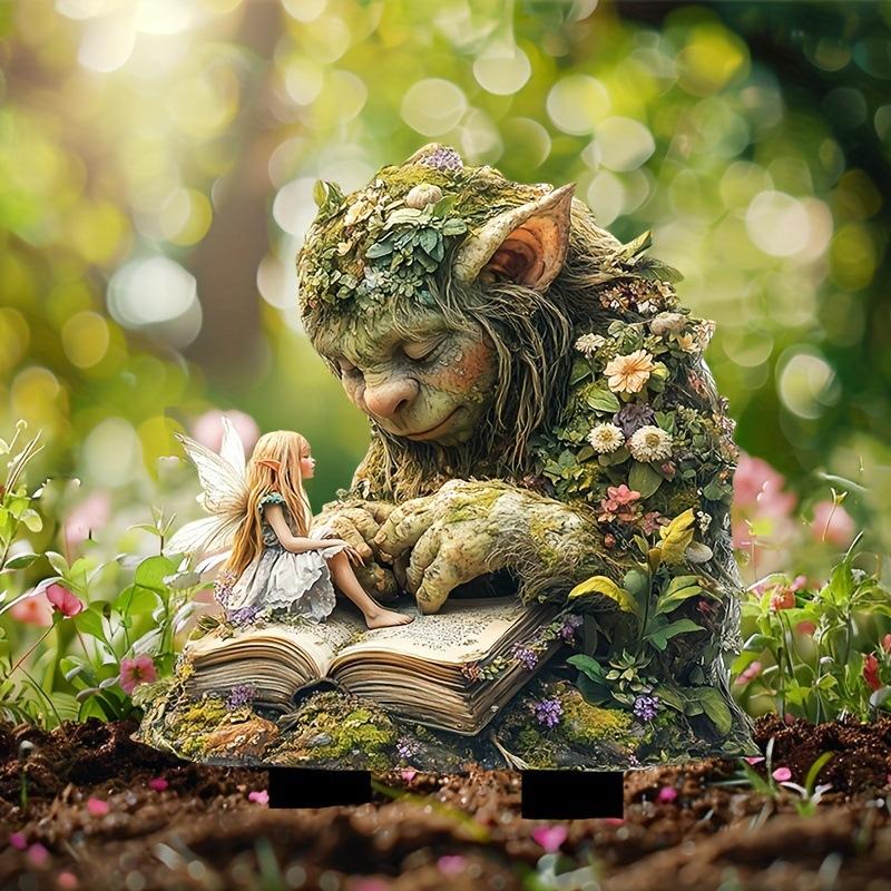 Beautiful Fairy and Old Elf, Garden Stake, Indoor and Outdoor, Acrylic, Decorative, Waterproof, Wear-resistant, Floor Mounted Pendant