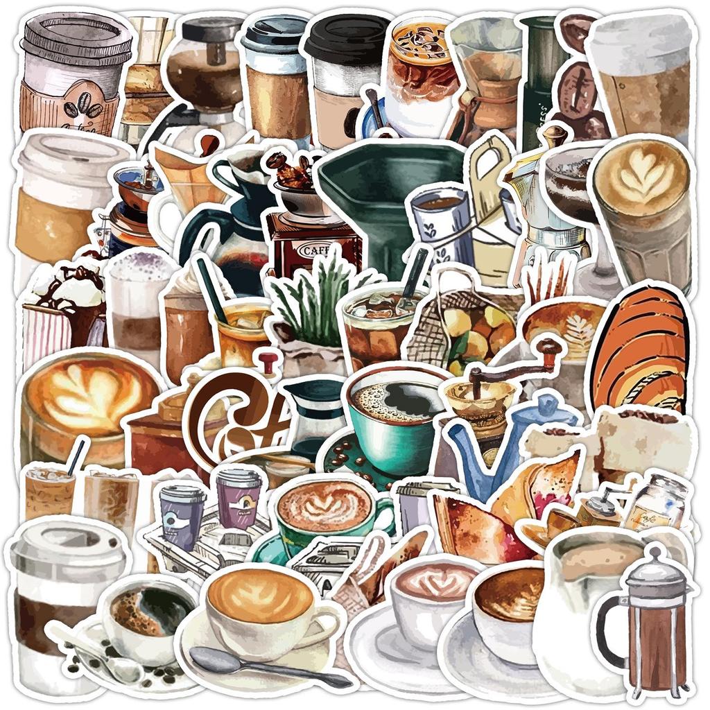 Cute Coffee Doodle Stickers: Waterproof, Decorative, 50/100 Sheets for Water Bottles & Luggage - Perfect for Kids