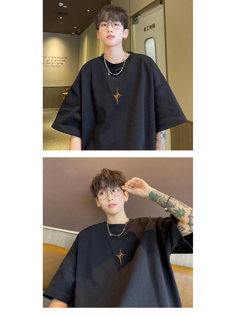Men's 2023 Summer Seven-Sleeve Pure Cotton T-Shirt - White Trendy American Heavyweight Design