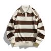 2025 Spring & Fall Trendy Loose Striped Double Pique Sweatshirt Unisex Hong Kong Style