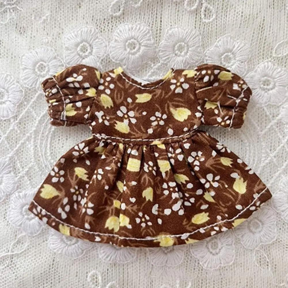 Handmade Printed Dresses For 1/11 OB11 Dolls Short Sleeve Outfits Dresses Fashion Doll Clothes Skirt For 1/12 BJD Dolls Tops