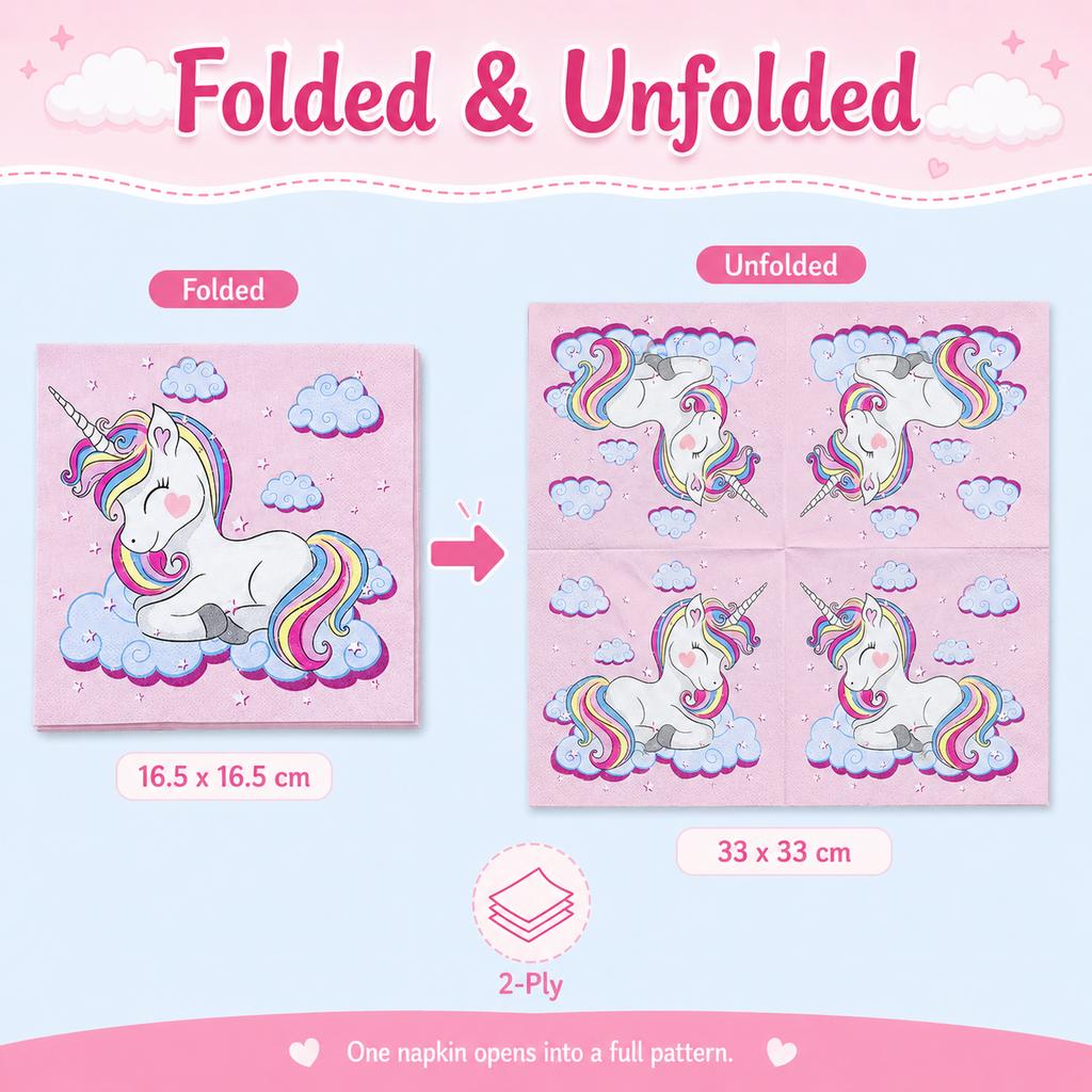 Pink Blue Unicorn Paper Napkins