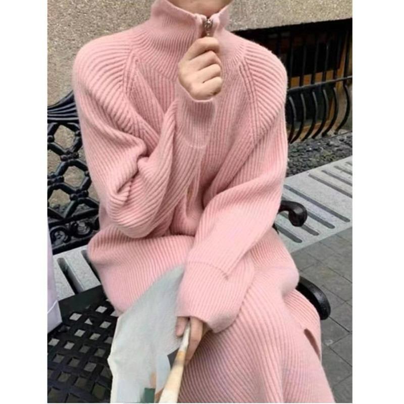Autumn and Winter French Mid-length Lazy Bottoming Dress Women's Over-the-knee Sweater Knitted Long Skirt with Coat