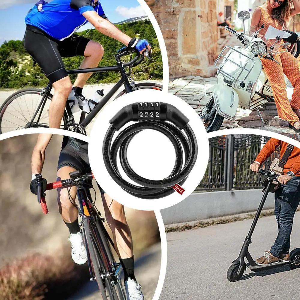 4 Digit Bike Lock Combination, Heavy Duty Security Cable Lock, Resettable Coiled Wire Lock for Mountain Bike, Road Bike, Scooter & Motorcycle