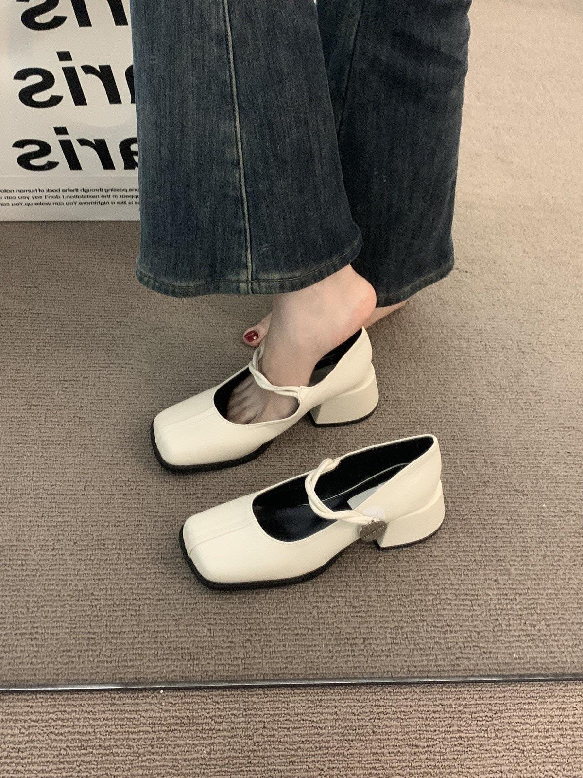 

Красные туфли-лодочки на толстом каблуке, женская обувь, новые ретро туфли Мэри Джейн из маленькой кожи 40 белый