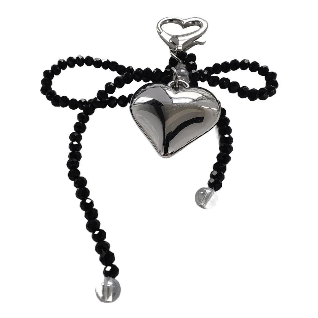 Crystal Beaded Phone Lanyard Bowknot Heart Pendant Wrist Strap Stylish Phone Charm Keyring Portable Accessory for Women