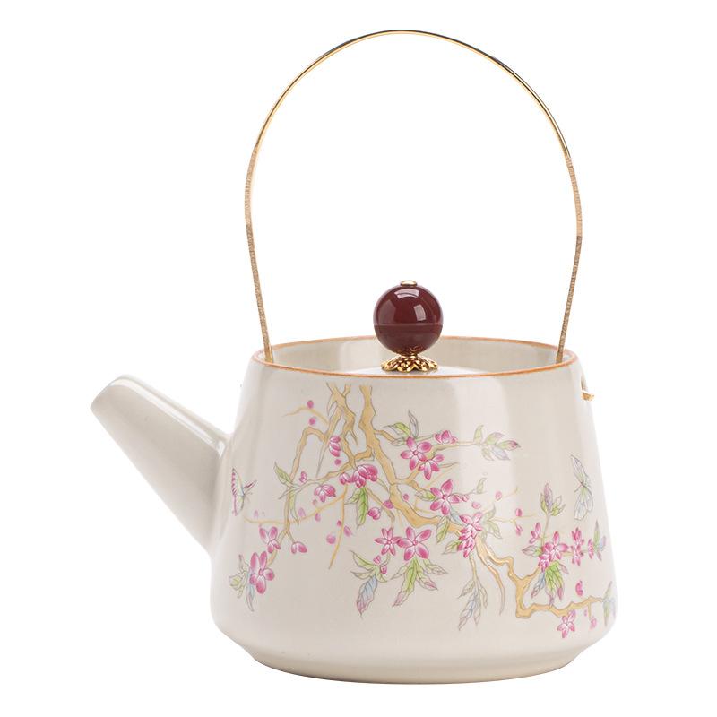 

Бежевый чайник с открытым обжигом Жу, бытовой заварочный чайник, чайный сервиз для кунг-фу, ретро, одинарный чайник с фильтром, китайский чайник с ручкой, высокого качества