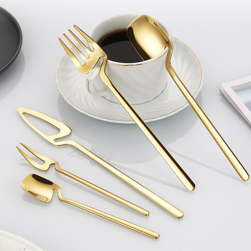 Hangable 5-Piece Tableware Set, Stainless Steel Cutlery Set Dining Utensils Kitchen Dinnerware Set Include Knife/Fork/Spoon/Coffee Spoon