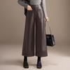 Pantalones de Cuero de Pierna Ancha Talla Grande de Cintura Alta para Mujer - Diseño Casual Recto de Terciopelo Corto Otoño/Invierno
