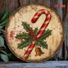 Vintage Candy Cane Metal Wall Art Rustic Holiday Decor with Holly Berries Golden Bells Home Garden Decor