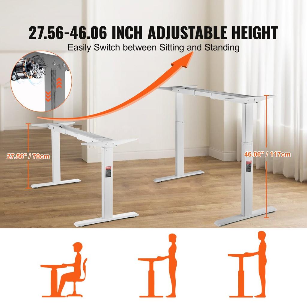Standing Desk Frame Dual Motor, Adjustable 27.6"-46.1" Height & 43.3"-70.1" Length Electric Stand Up Computer Desk Legs, Ergonomic DIY Workstation
