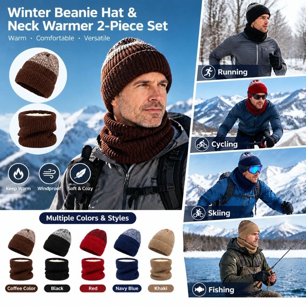 Windproof Neck Warmer Thick Knit Knit Cap Thick Winter Scarf Set Fishing