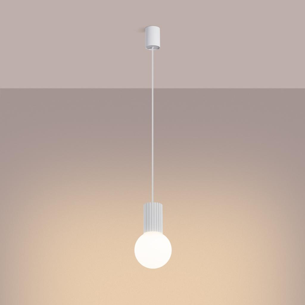 Lampa Wisząca Nowoczesna Biała Ryflowana Szklana Biała Kula Do Salonu Jadalni Nad Stół 1Xg9 8W Halo Sollux Lighting