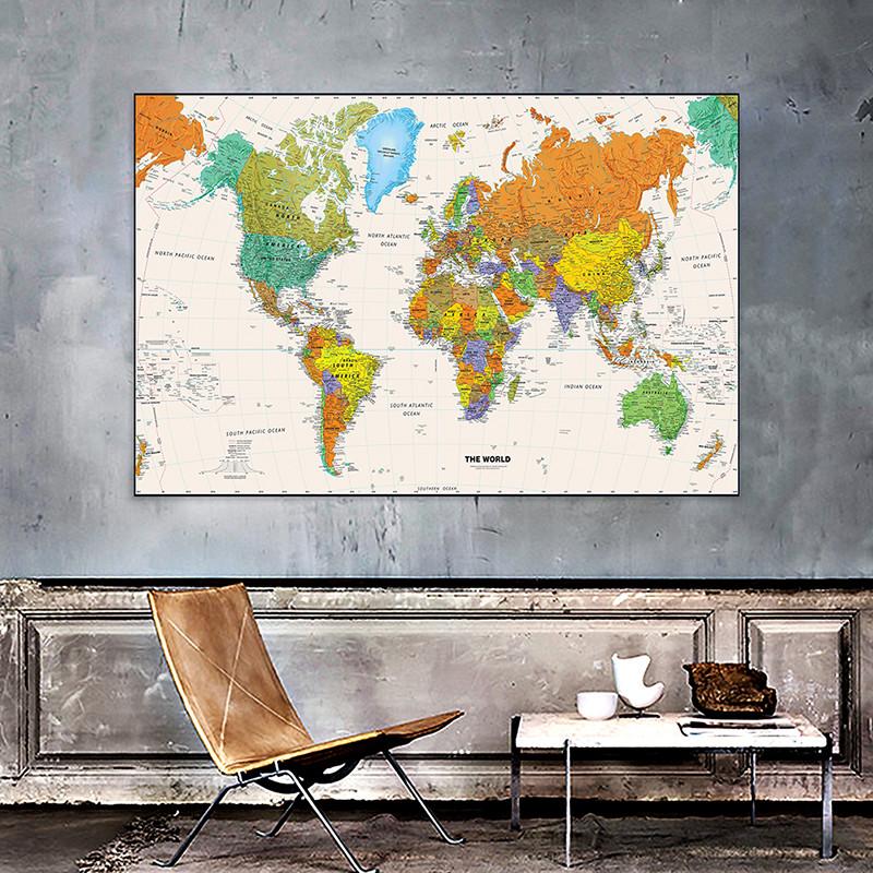Decorative Hanging Picture Wall Poster World Map Classic Vintage Painting Home Decor for Teaching Living Room,Study