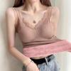 Women Thermal Vest Lace Trim Plush-lined V Neck Sleeveless Thread Solid Color Slim Fit Elastic with Chest Pads Layering