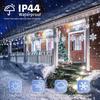 Christmas Snowflake Icicle Lights,6.5ft 144LED Curtain Lights Outdoor with 12 Drops, 8 Modes Waterproof Connectable Fairy Light for Eaves, Garden,