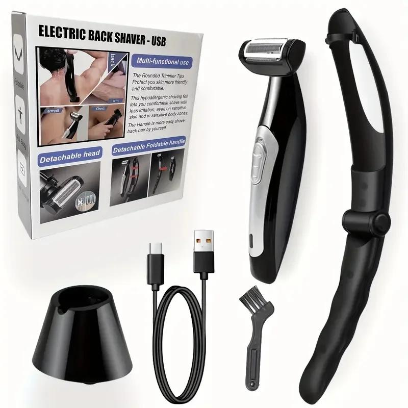 Adjustable Extreme Reach Detachable Stretchable Handle Electric Back and Body Trimmer Ceramic Blade Back Shaver for Men