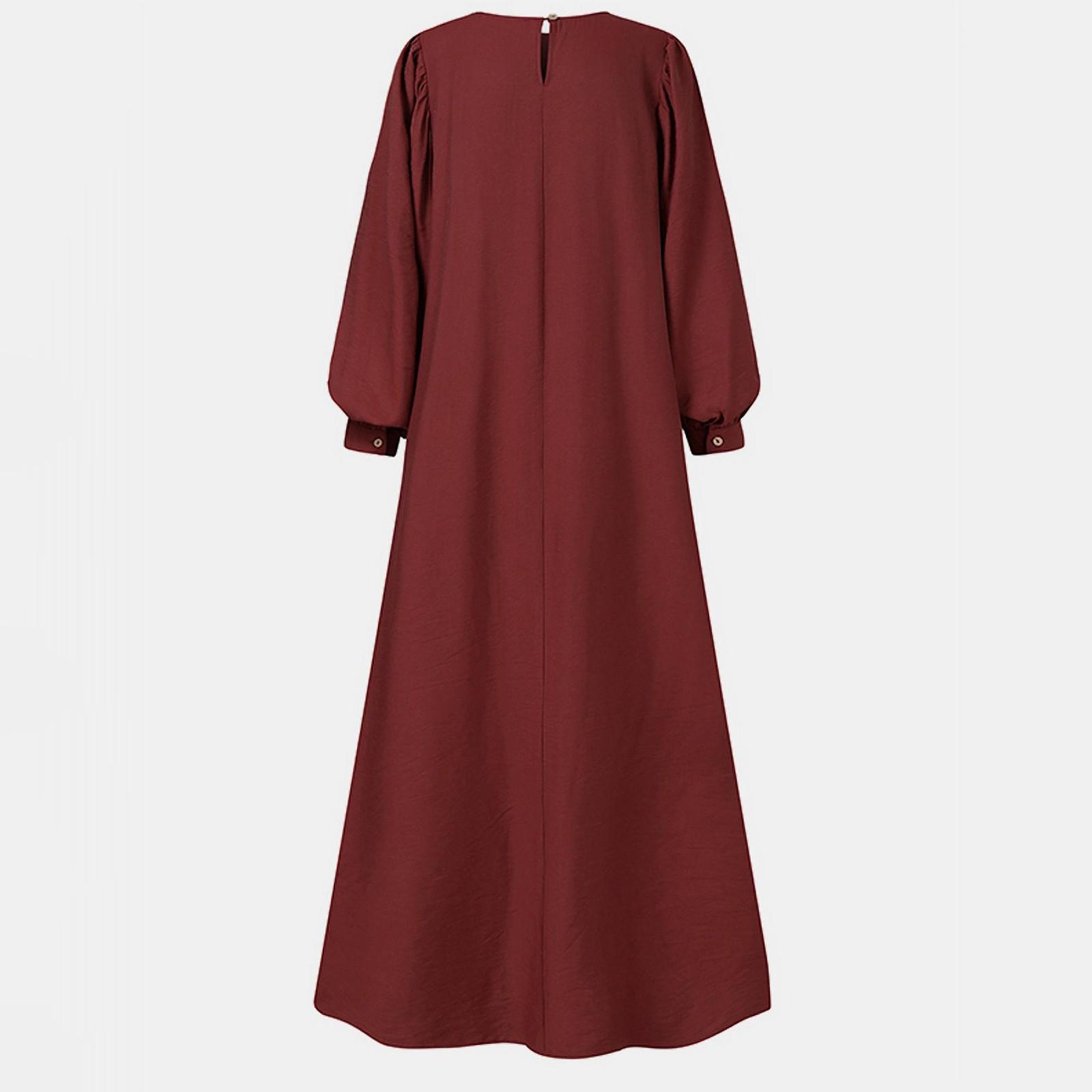 Женское повседневное однотонное длинное супер длинное платье с круглым вырезом и длинными — фото 7