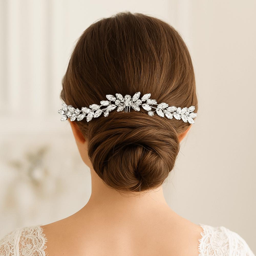 Geometric Toothed Insert Comb Silver Hair Clip Sweet Rhinestone Hairpin  Daily
