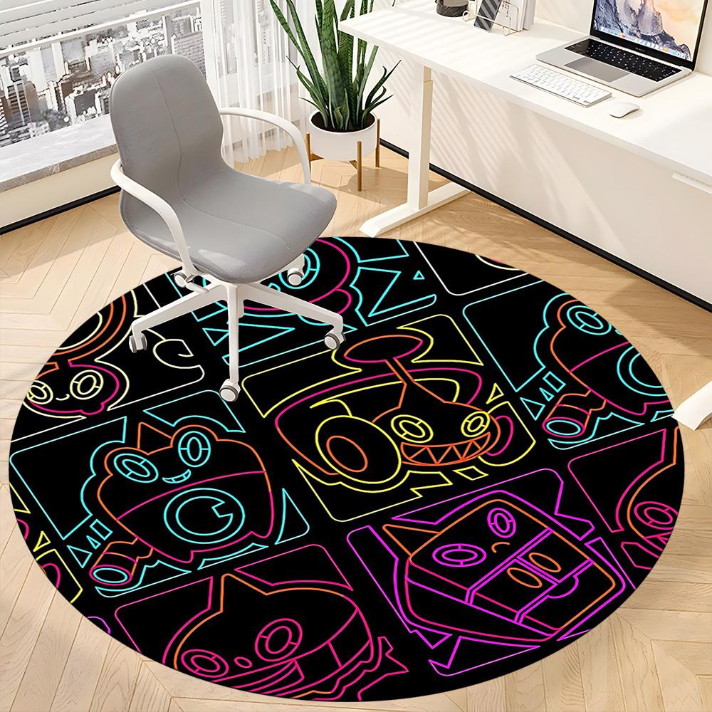 1pc Neon Characters cyber Office Round Area Rug, Indoor Mat Suitable For Office, Under Office Chairs Bedroom Living Room Home Decor, Room Deco