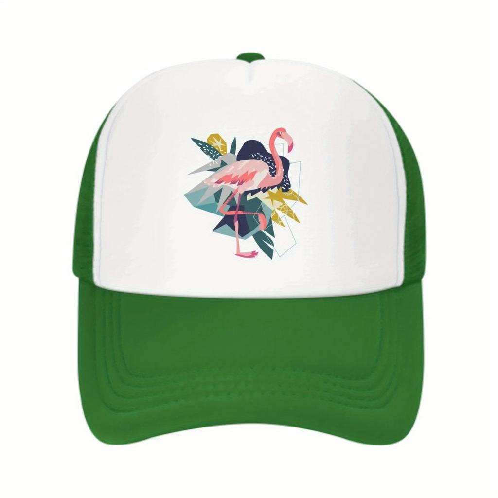 Flamingo Abstract Geometric Print Trucker Hat Unisex Polyester Adjustable Sun Cap for Casual Outdoor Wear