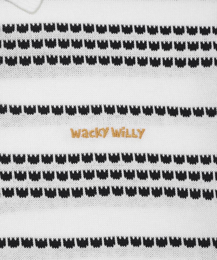 WACKY WILLY Basic Logo Striped Collar Sweater Cream