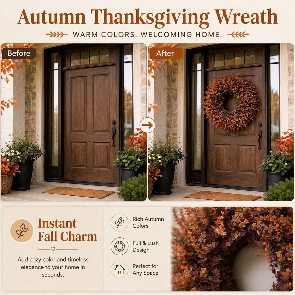 Couronne de Thanksgiving avec Feuilles de Buis pour Porte d'Entrée Décoration de Maison