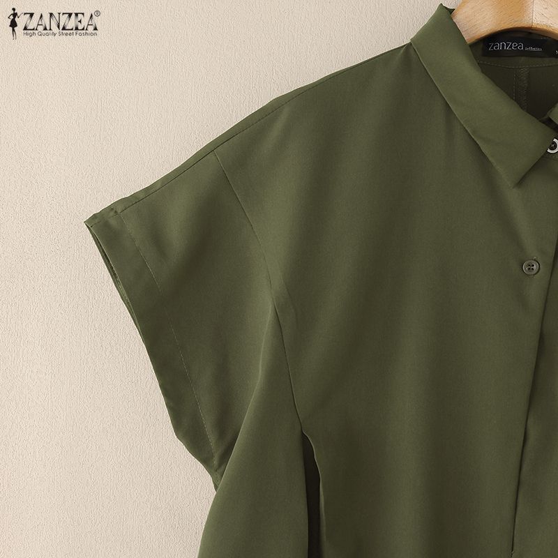 ZANZEA Damen Umlegekragen Locker Lässig Kurzarm Bluse