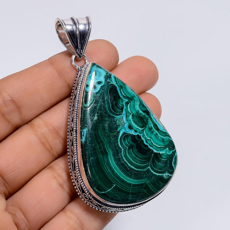 

Immaculate Top Grade Qualite 100% Natural Malachite Chrysocolla Pear Shape Vintage Handmade Jewelry 925 Steling Silver Pendant 2.7 WSJ-4811 2.7