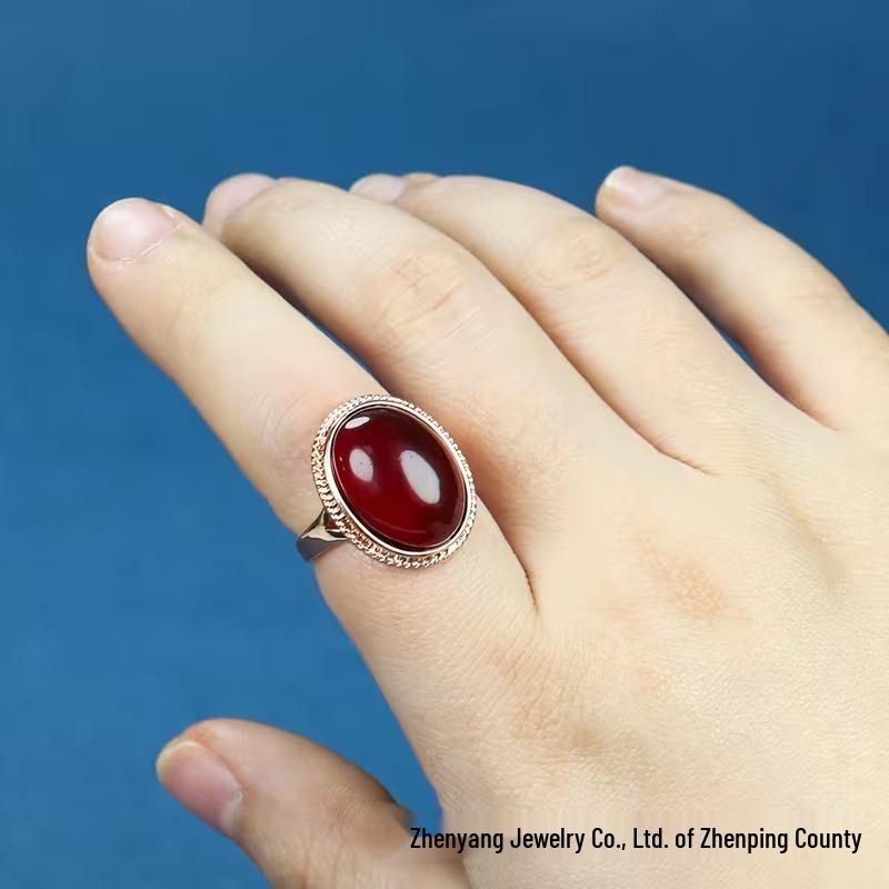 Beeswax Blood Amber Oval Ring - Unisex Ethnic Style, Adjustable, New Permanent Design.