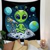 Alien Stargazing on the Moon Patterned Tapestry Decorative Wall Hanging, Home Bedroom Living Room Decor