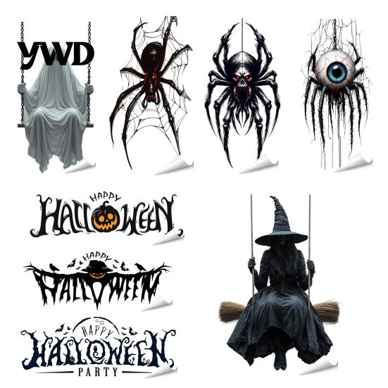 Halloween Window Clings for Glass Castle Pet Static Cling Stickers, Spooky Bat Pumpkin Seasonal Kids Floral Decals, Removable Self-Adhesive
