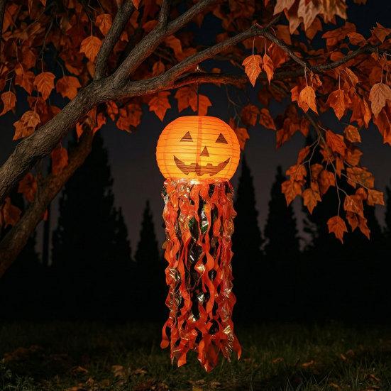 Pumpkin Paper Lanterns, Front Door Hanging Decor for Home Party Festival, Reusable Halloween Party Supplies Props