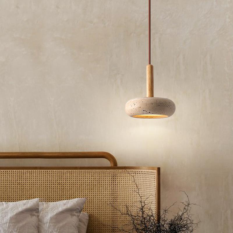 Japanese-Style Yellow Travertine Lamp Wabi-Sabi Retro Pendant Light Middle for Dining Room Bedside Decorative Chandelier