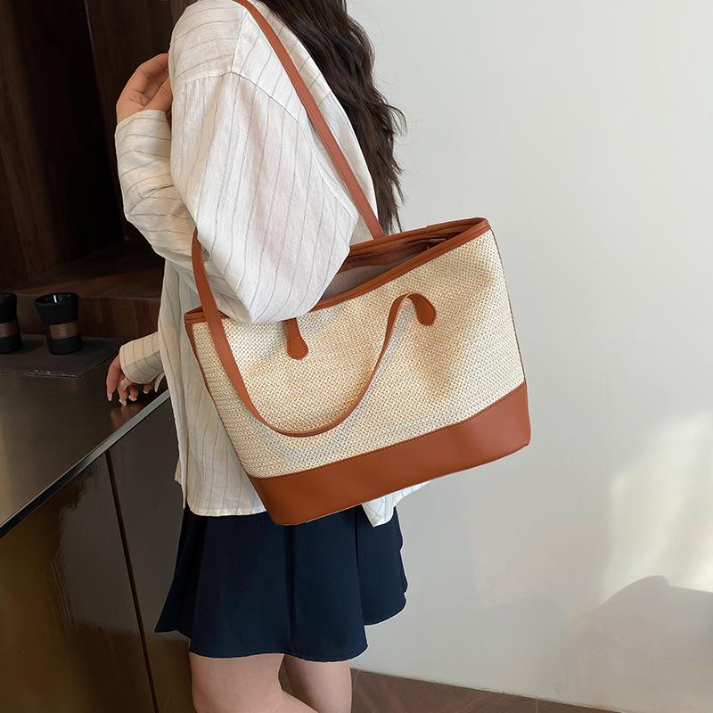 2025 Retro Strohgewebte Damen Schulter-Tragetasche mit großer Kapazität