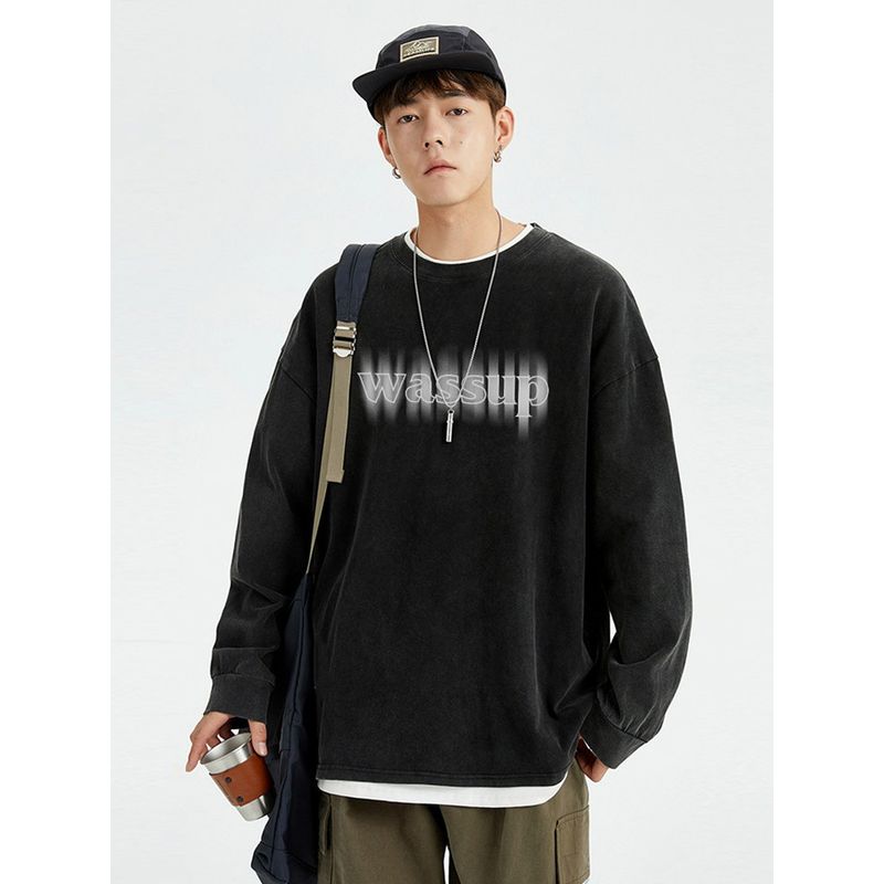 Wassup Heods Trendy Brand Heavyweight Vintage Washed Long-Sleeve T-Shirt Men's Spring and Autumn Loose American-Style Base Shirt