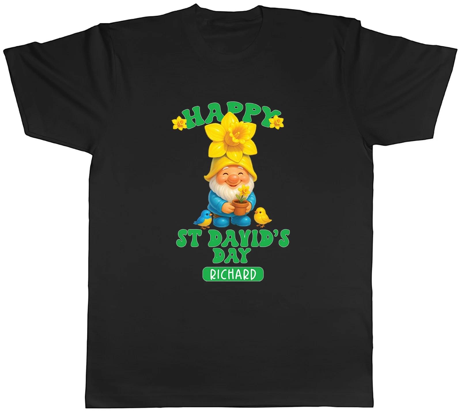 Personalised Happy St David s Day Gnome Daffodil Mens T-Shirt Tee Gift Top L