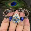 Natural K2 Azurite Gemstone Handmade Copper Wire Wrap Cuff Bangle Adj. p7G51
