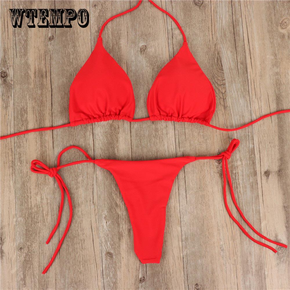 WTEMPO Women Bandeau Bandage Beachwear Swimsuit Bikini Set Push-Up Brazilian Swimwear