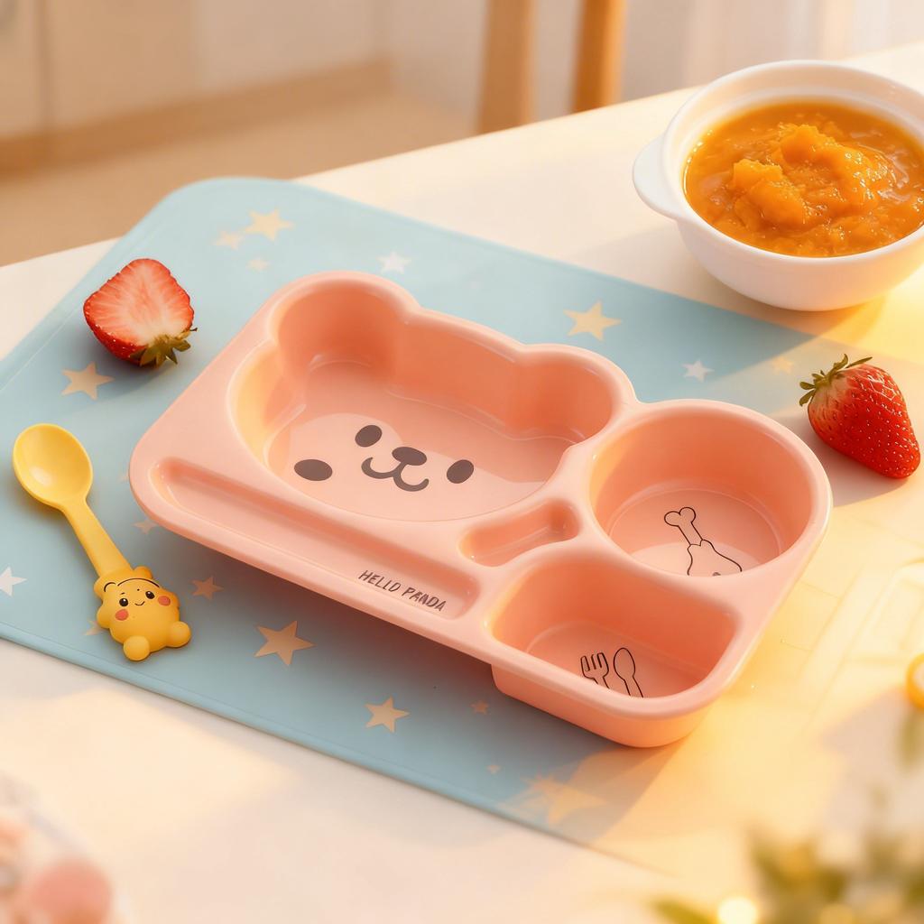 Cartoon Plastic Divided Dinner Plate Large Capacity Children Fruit Salad Plate Reusable Breakfast Food Plate Microwave Heatable