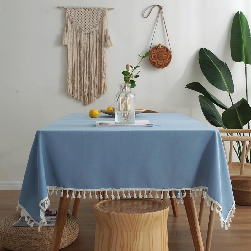 Waterproof Tablecloth Solid Color Plain Color Imitation Cotton And Linen Fringed Lace Geometric Rectangular Dining Table Coffee Table Tablecloth