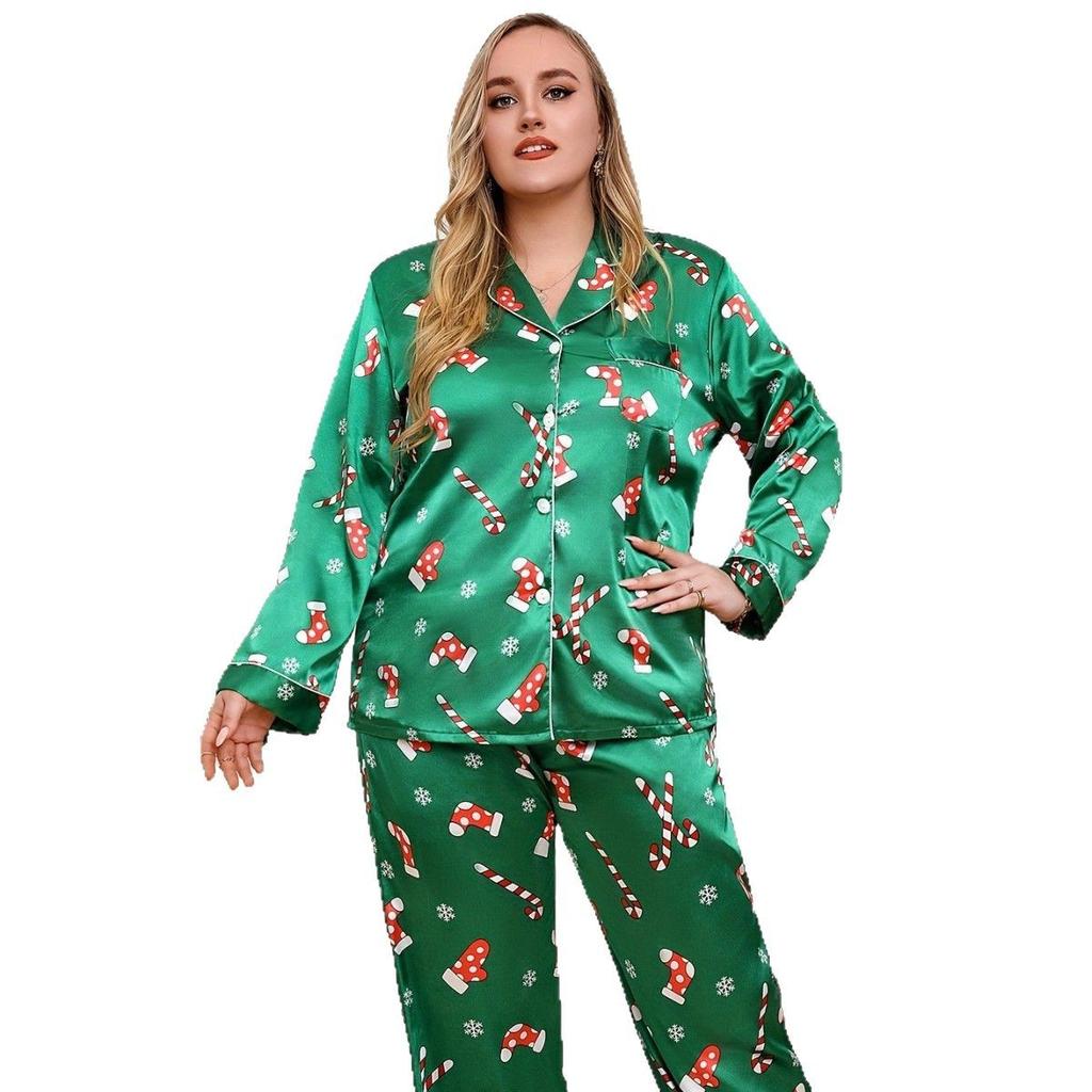 Plus Size 5XL 4XL Women's Christmas Pajama Set Two-Piece Sleepwear Loungewear Long Sleeve Top and Pants Pajama Set for Women Pijama Homewear