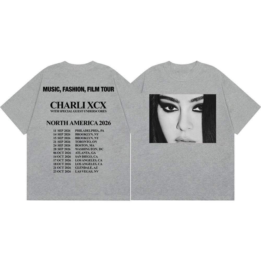 Charli Xcx Music Fashion Film Tour 2026 T Shirt Men Women Vintage Aesthetic T-shirt High Quality Cotton Short Sleeve T-shirts