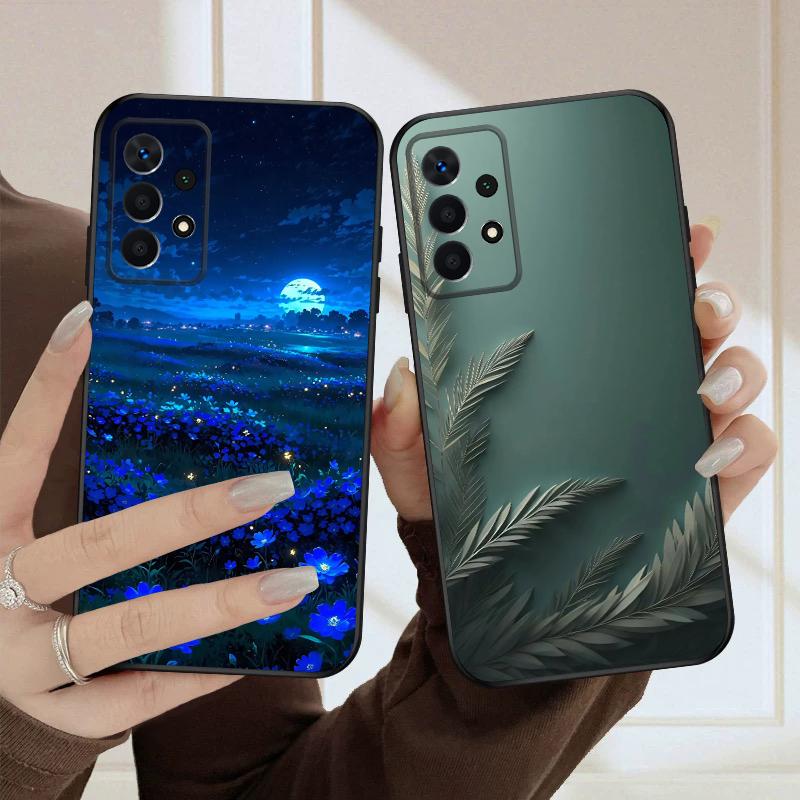 Black Leaf Image For Samsung A03 Core A 04 05 06 12 14 15 16 22 23 Galaxy A25 26 4G 34 35 52 53 56 71 73 90 5G Soft Phone Case